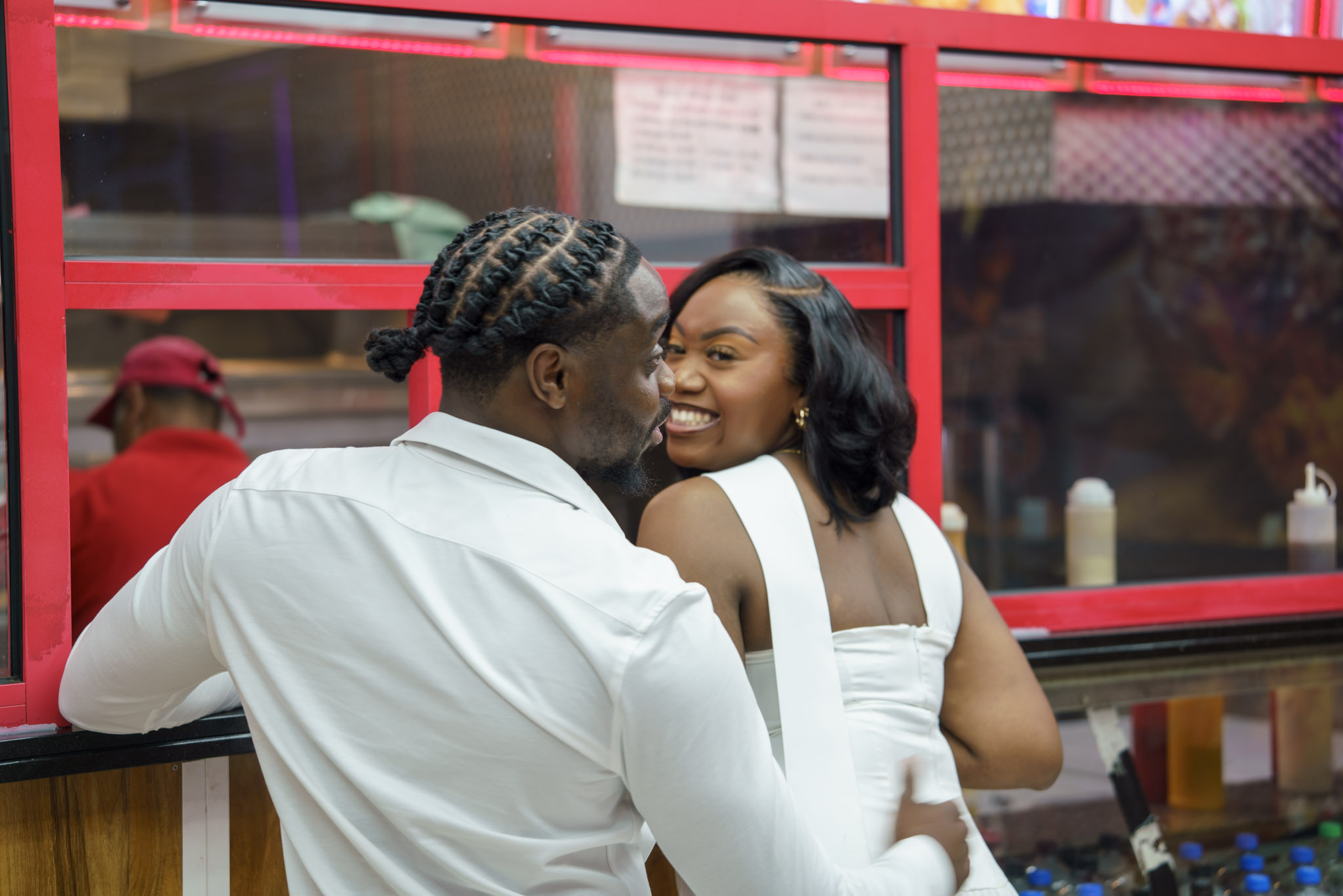 Bride and groom sharing a candid night-time moment