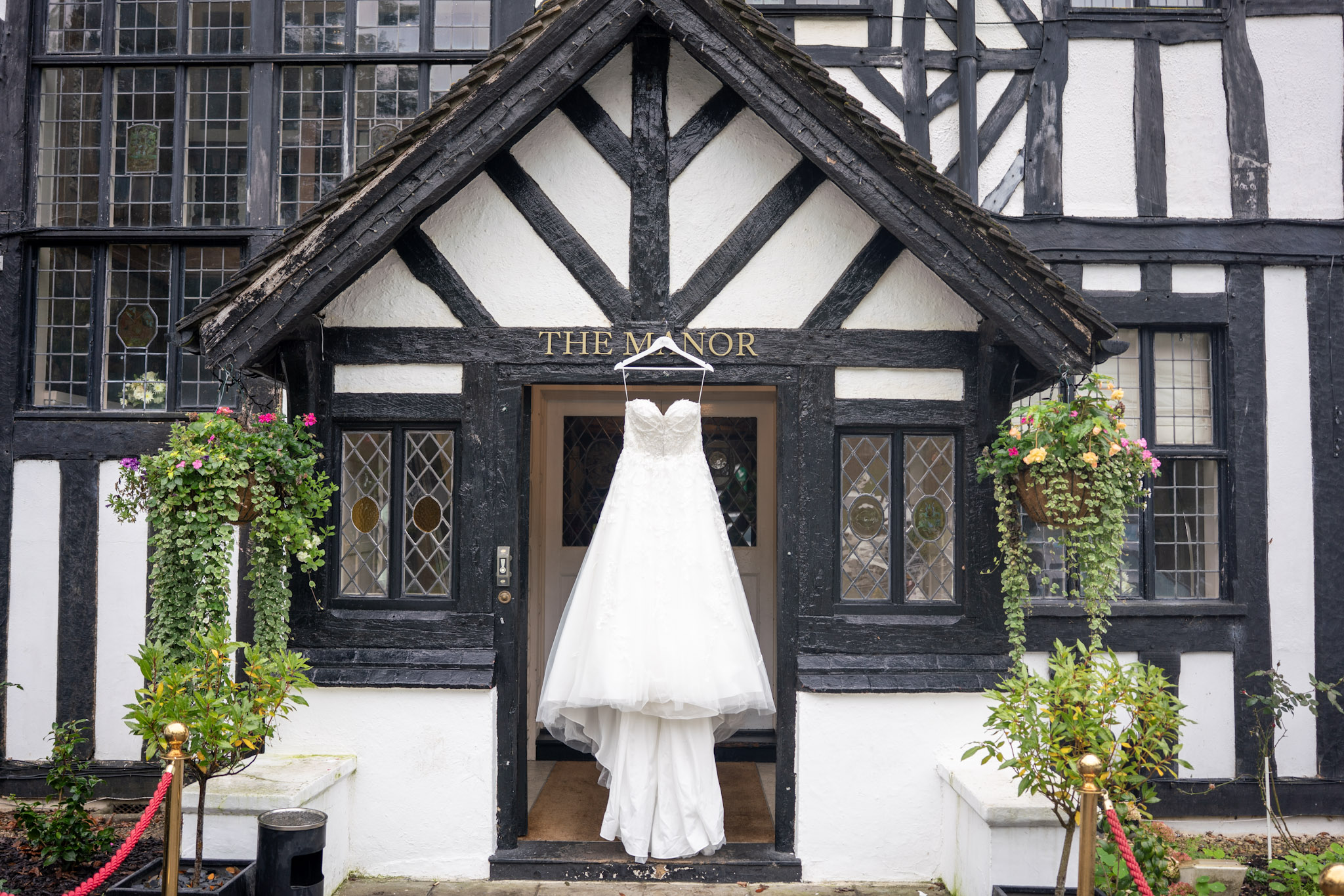 Wedding dress outside a house